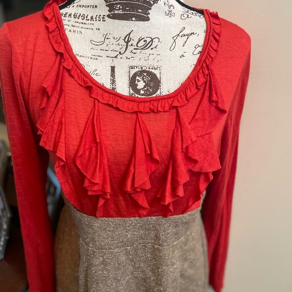 Uncle Frank Orange Jersey  Brown Tweed Dress ~ M ~ - Picture 2 of 5